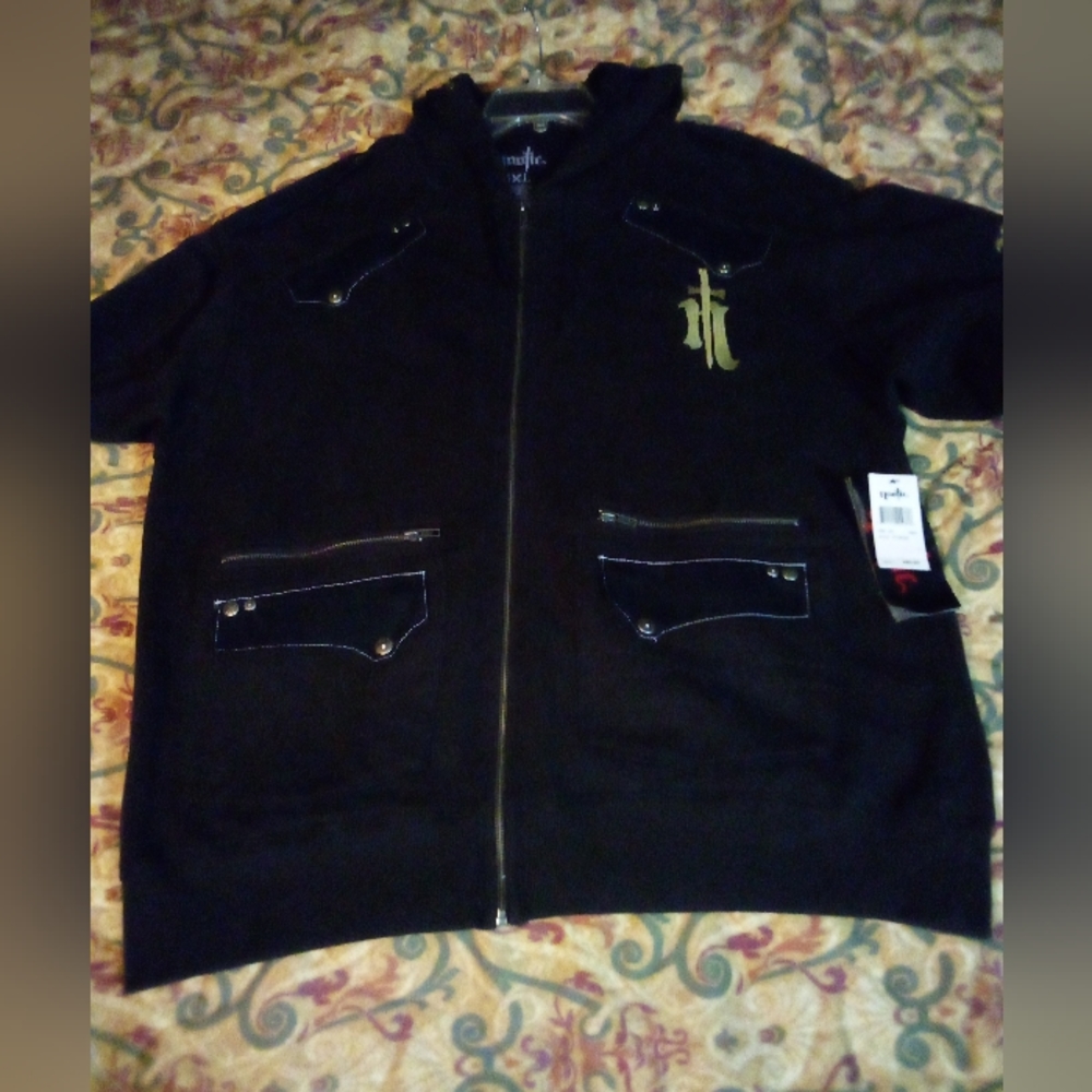 Nostic Gothic Graphic Embroidered Studded Hoodie Jacket Men's 3XL (?) Black NWT